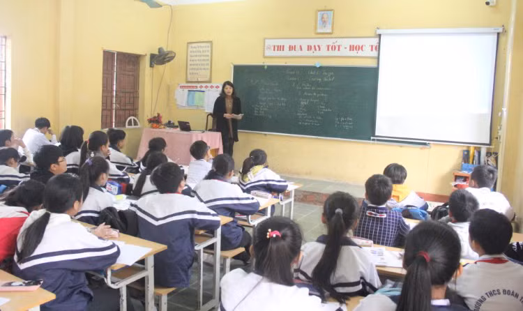 Một lớp học của Trường THCS Đoàn Thị Điểm (Yên Mỹ, Hưng Yên). Ảnh: Sỹ Điền
