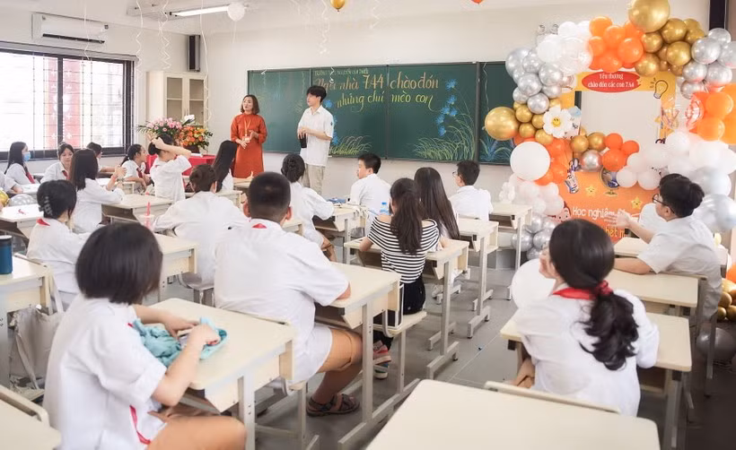 Một lớp học của Trường THCS Nguyễn Gia Thiều (Long Biên, Hà Nội). Ảnh: ITN