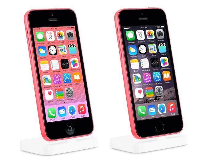 Hình ảnh iPhone 5c (trái) và hình ảnh được cho là iPhone 6c (phải)