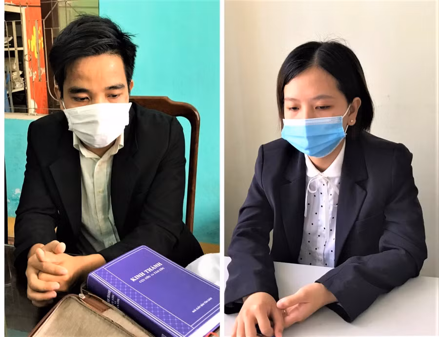 Hai đối tượng Rin và Huyền tại cơ quan Công an.