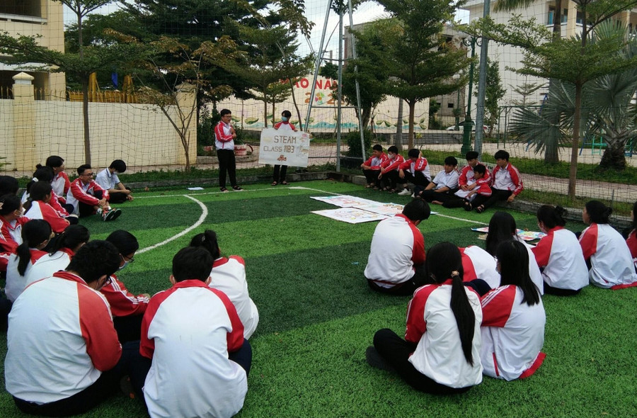 “Lớp học không tường” giúp học sinh thoả sức sáng tạo, học tập với không gian mở. Ảnh: Trúc Hân