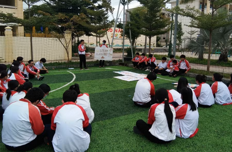 “Lớp học không tường” giúp học sinh thoả sức sáng tạo, học tập với không gian mở. Ảnh: Trúc Hân