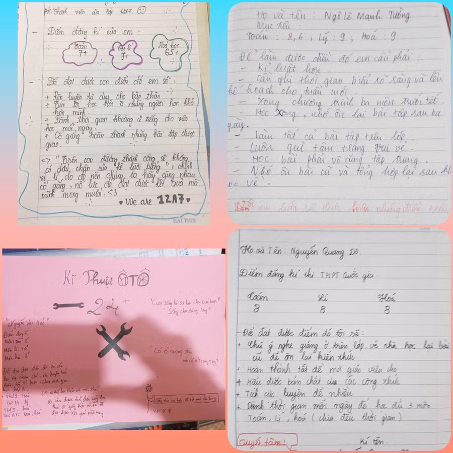 Bản cam kết mục tiêu thi tốt nghiệp THPT của học sinh lớp 12A7, Trường THPT Hoàng Mai, Nghệ An. Ảnh: NVCC