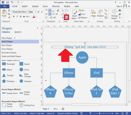 Hướng dẫn sử dụng Visio 2013: Bạn có thể bật chức năng chỉnh kích cỡ khối chữ cho hợp lý bằng cách bấm nút Text Block (khung đỏ). B7,5-Phan-mem-Visio-Huong-dan-su-dung-Visio-2013-Tai-Visio-2013.jpg