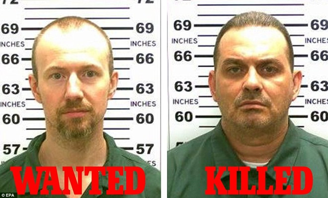 Richard Matt (phaỉi) là tội phạm vượt ngục vừa chết vì đạn của cảnh sát. David Sweat vẫn đang trốn. Ảnh: EPA Richard Matt (phaỉi) là tội phạm vượt ngục vừa bị cảnh sát hạ gục. David Sweat vẫn đang lẩn trốn. Ảnh: Reuters