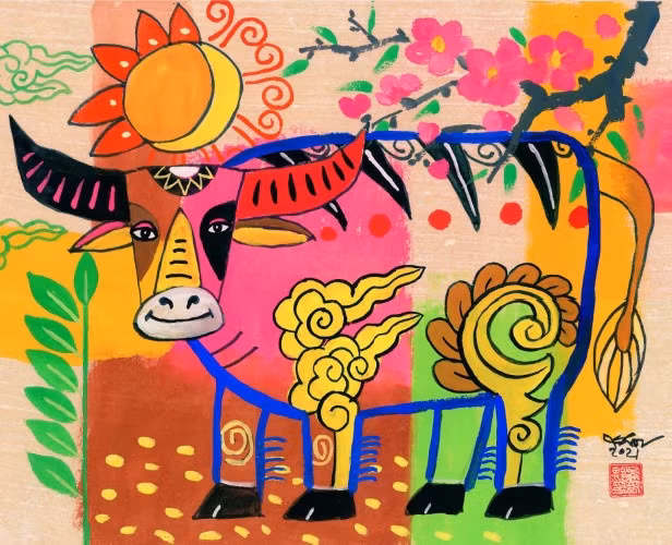 Tác phẩm “Tân Sửu 2021” của họa sĩ Ngô Xuân Khôi.