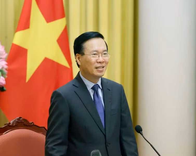 Chủ tịch nước Võ Văn Thưởng phát biểu giao nhiệm vụ cho các Đại sứ, Trưởng Cơ quan đại diện Việt Nam tại nước ngoài nhiệm kỳ 2024-2027. (Ảnh: Thống Nhất/TTXVN)