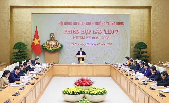 Thủ tướng Phạm Minh Chính chủ trì Phiên họp lần thứ 7 Hội đồng Thi đua-Khen thưởng Trung ương. (Ảnh: Dương Giang/TTXVN) Thủ tướng Phạm Minh Chính chủ trì Phiên họp lần thứ 7 Hội đồng Thi đua-Khen thưởng Trung ương. (Ảnh: Dương Giang/TTXVN)
