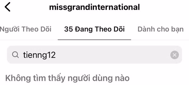 Phó Chủ tịch và trang chủ Miss Grand bỏ theo dõi Hoa hậu Thùy Tiên.