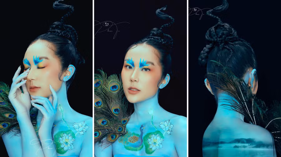 Tác phẩm “Trở về thiên nhiên” của nhóm Queen, gồm: Học viên Trương Thị Mỹ Dung (SN 2003), Trương Thị Ngọc Linh (SN 2003) và Bùi Thuý Quỳnh (SN 2003), được lấy cảm hứng từ hình tượng chim công và hoa sen.