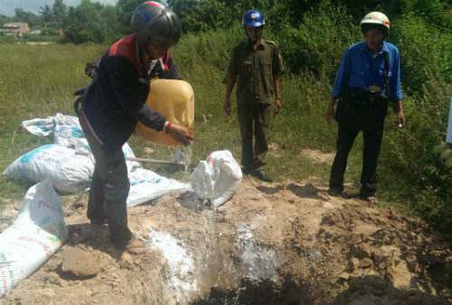 Lực lượng chức năng tiêu hủy đỉa sấy khô. Ảnh: Mai Linh 72-kg-dia-kho-tu-campuchia-vao-viet-nam