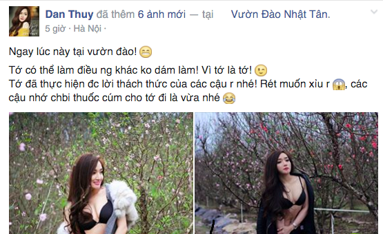 Hotgirl chụp bikini ở vườn đào bất ngờ khoe ảnh áo dài kín đáo