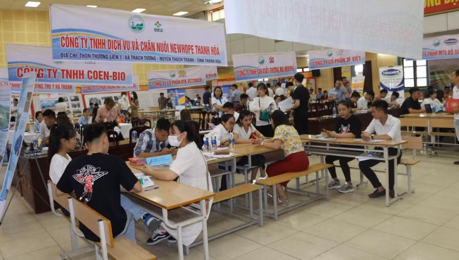 Nhiều doanh nghiệp thuộc lĩnh vực nông, lâm nghiệp đã đến Trường ĐH Nông Lâm (ĐH Thái Nguyên) để tuyển dụng việc làm. Ảnh: NTCC