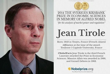 Giáo sư người Pháp Jean Tirole đã kết thúc chuỗi 14 năm thống trị giải thưởng Nobel Kinh tế của các nhà kinh tế học Mỹ.