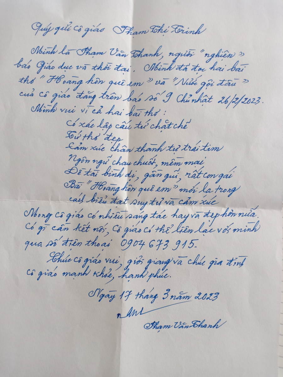 “Nếu không có Báo Giáo dục &amp; Thời đại, nhất là ấn phẩm Chủ nhật làm sao trong đời tôi được nhận món quà vô giá ấy – lá thư kết nối”. Ảnh: NVCC