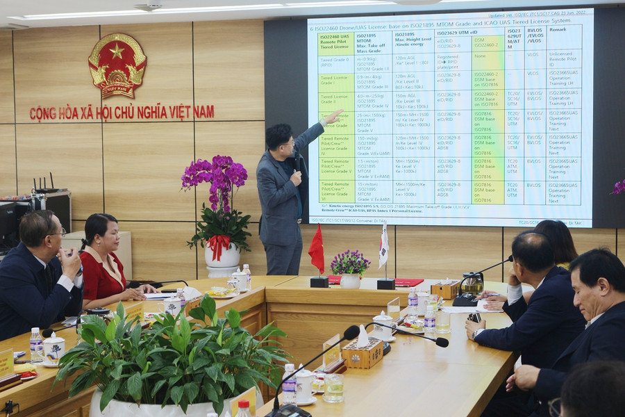 Chuyên gia Hàn Quốc giới thiệu mô hình máy bay không người lái. Chuyên gia Hàn Quốc giới thiệu mô hình máy bay không người lái.