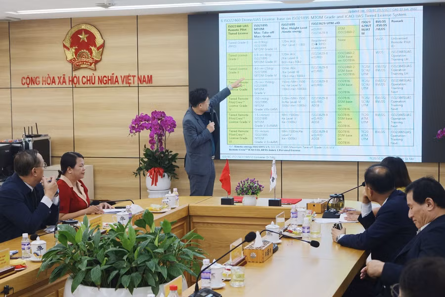 Chuyên gia Hàn Quốc giới thiệu mô hình máy bay không người lái.