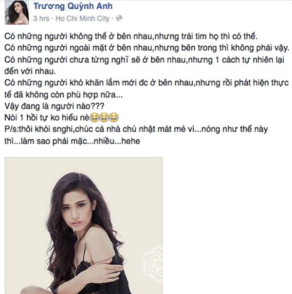 Trương Quỳnh Anh chia sẻ trên trang cá nhân1 Trương Quỳnh Anh chia sẻ trên trang cá nhân