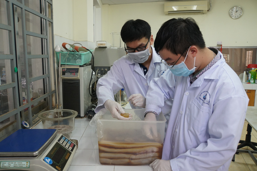 Sinh viên Trường ĐH Bách khoa, ĐHQG TPHCM trong một giờ nghiên cứu tại phòng thí nghiệm. Ảnh: TG