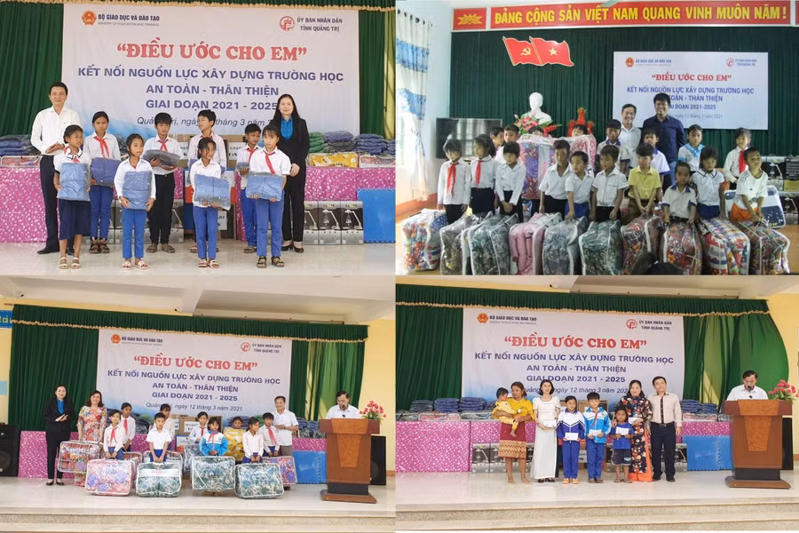 Các đơn vị tài trợ đồng hành với đoàn công tác của Bộ GD&amp;ĐT đã trao tặng nhiều phần quà có ý nghĩa đến các em học sinh.