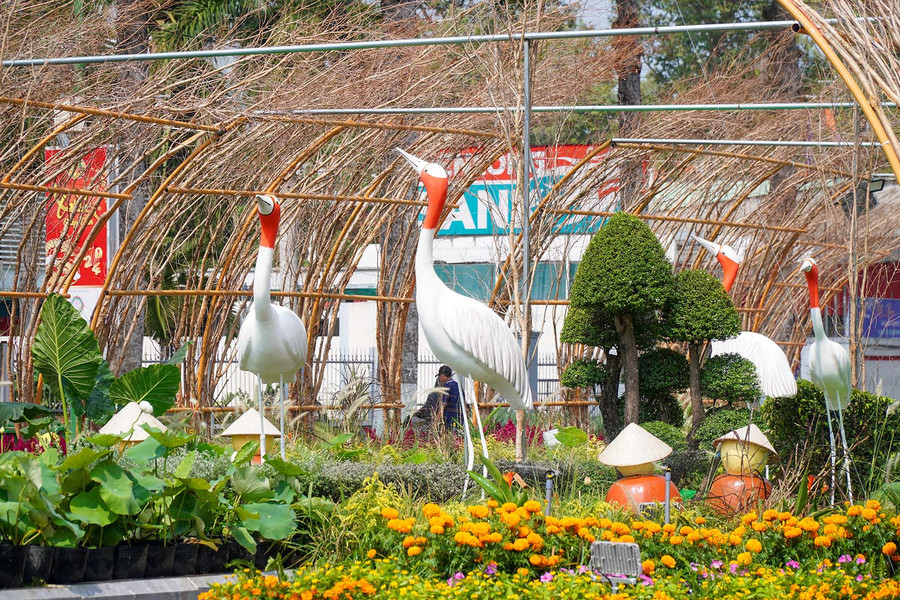 Không gian đường hoa tái hiện môi trường sinh thái của chim Sếu đầu đỏ. Không gian đường hoa tái hiện môi trường sinh thái của chim Sếu đầu đỏ.