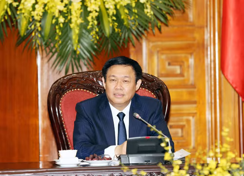 Phó Thủ tướng Vương Đình Huệ, Trưởng Ban Chỉ đạo Đổi mới và Phát triển doanh nghiệp chủ trì cuộc làm việc với các bộ, ngành về phương án sắp xếp các doanh nghiệp Nhà nước. Ảnh: VGP/Thành Chung