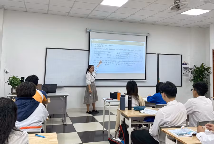 Cô Nguyễn Thị Ninh và học sinh Trường THCS - THPT Phenikaa trong giờ Địa lí.