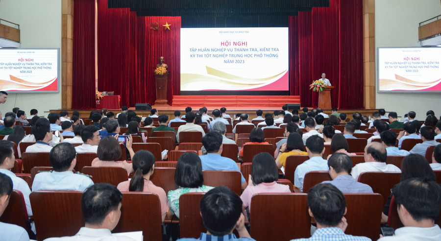 Hội nghị tập huấn nghiệp vụ thanh tra, kiểm tra Kỳ thi tốt nghiệp THPT năm 2023. Ảnh: ITN