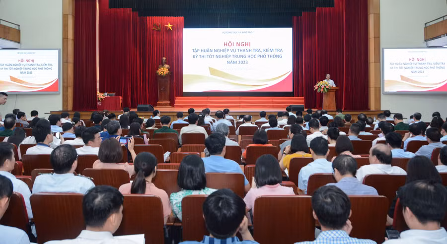 Hội nghị tập huấn nghiệp vụ thanh tra, kiểm tra Kỳ thi tốt nghiệp THPT năm 2023. Ảnh: ITN