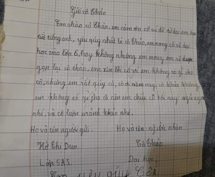 Bức thư học trò gửi cô Nguyễn Thị Như Thảo. Bức thư học trò gửi cô Nguyễn Thị Như Thảo.