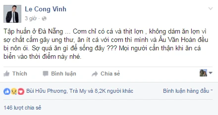 Sợ thịt lợn bẩn, Công Vinh bị ngộ độc vì ăn cá ở Đà Nẵng