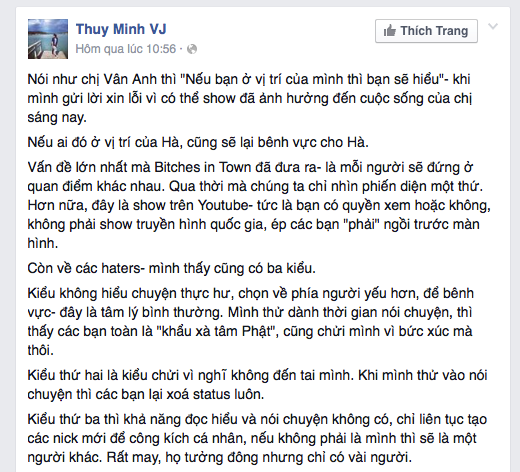 Thùy Minh xin lỗi vợ đại gia vì talk show bênh Hà Hồ