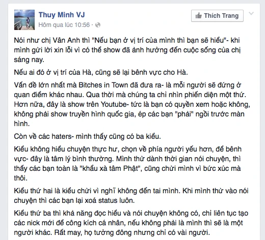 Thùy Minh xin lỗi vợ đại gia vì talk show bênh Hà Hồ