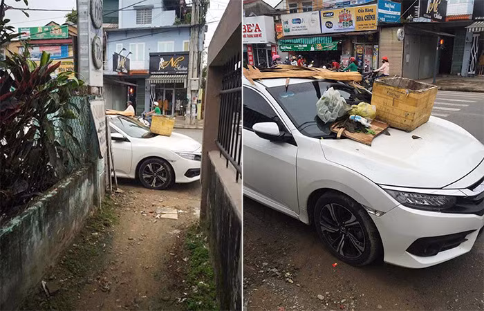 Kết quả một ngày đỗ xe miễn phí là đống rác trên xe. Ảnh: Báo Đất Việt.