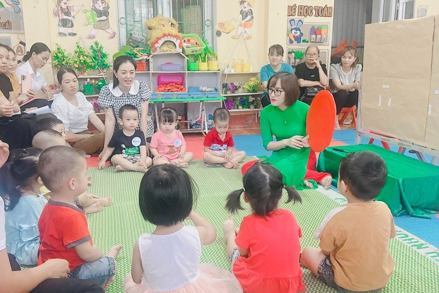 Một lớp học của Trường Mầm non Thanh Quang (Thanh Hà, Hải Dương). Ảnh: NVCC