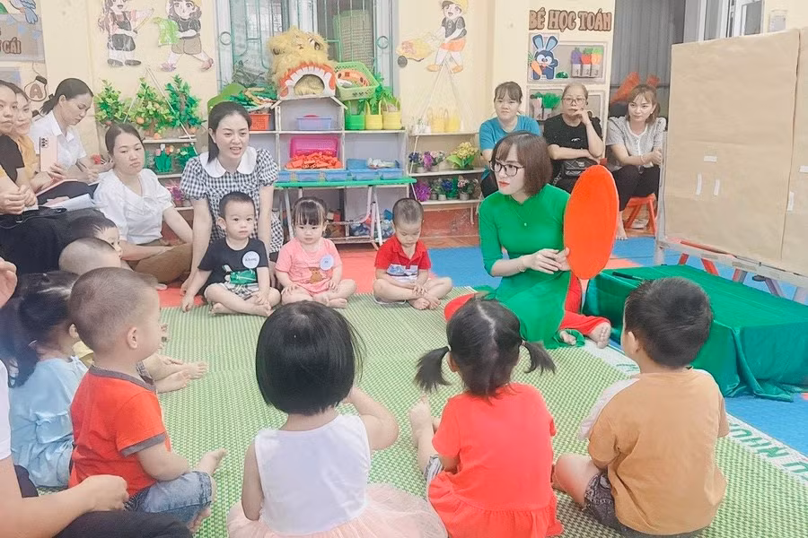 Một lớp học của Trường Mầm non Thanh Quang (Thanh Hà, Hải Dương). Ảnh: NVCC