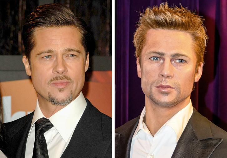Bức tượng sáp của Brad Pitt có đôi mắt to hơn thực tế. Bức tượng sáp của Brad Pitt có đôi mắt to hơn thực tế.