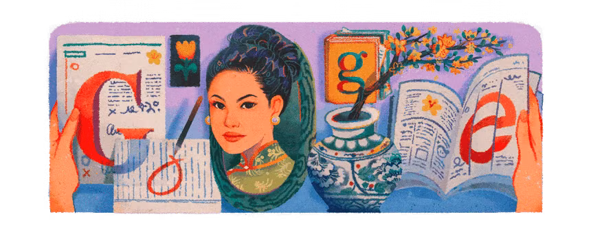 Ngày 1/2, Google thay logo tôn vinh Sương Nguyệt Anh - nữ Tổng biên tập đầu tiên của tờ báo phụ nữ đầu tiên ở Việt Nam. Ảnh: Google Doodle.