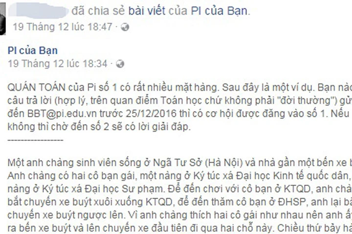 GS Ngô Bảo Châu đố toán trên Facebook