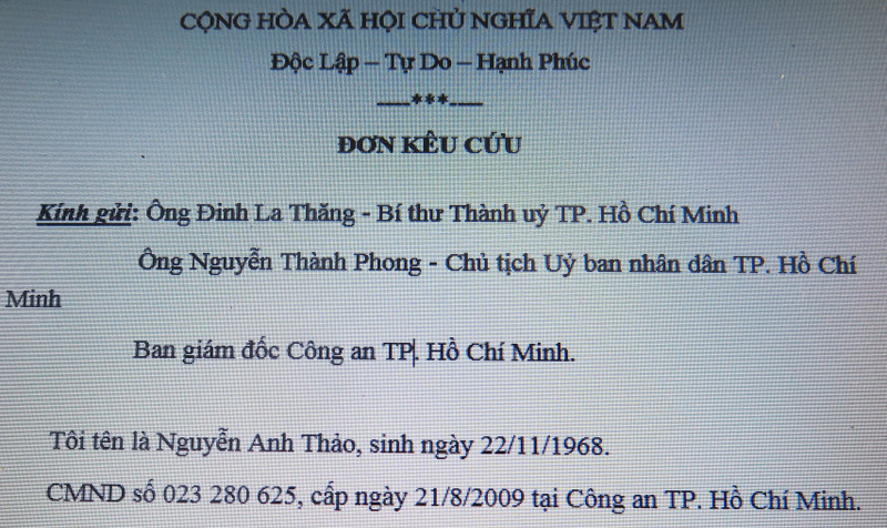 Viết đơn cầu cứu Bí thư Thăng vì bị dọa giết