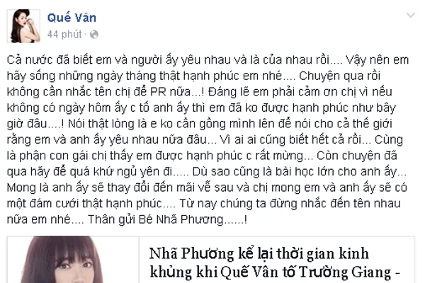 Khoe tình yêu đẹp, Nhã Phương bị Quế Vân thể hiện thái độ