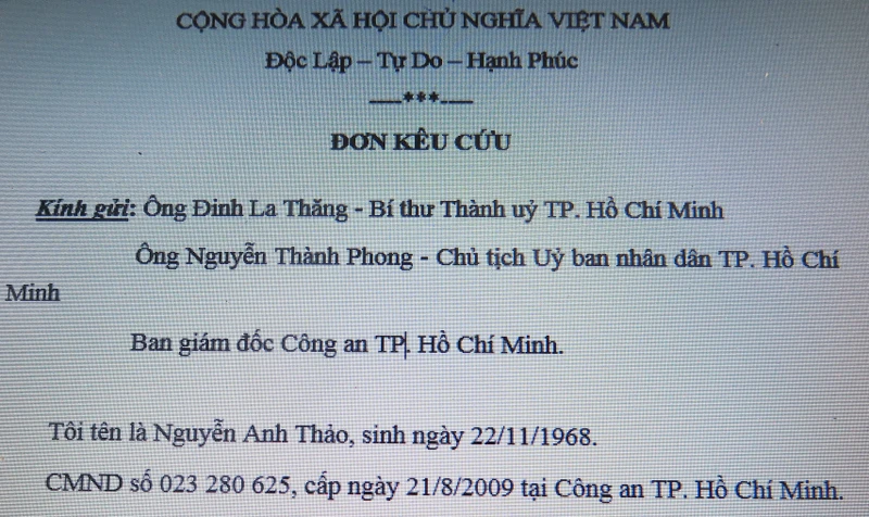 Viết đơn cầu cứu Bí thư Thăng vì bị dọa giết