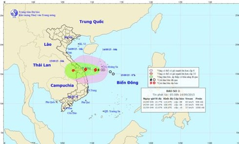 Dự báo hướng đi của bão số 3