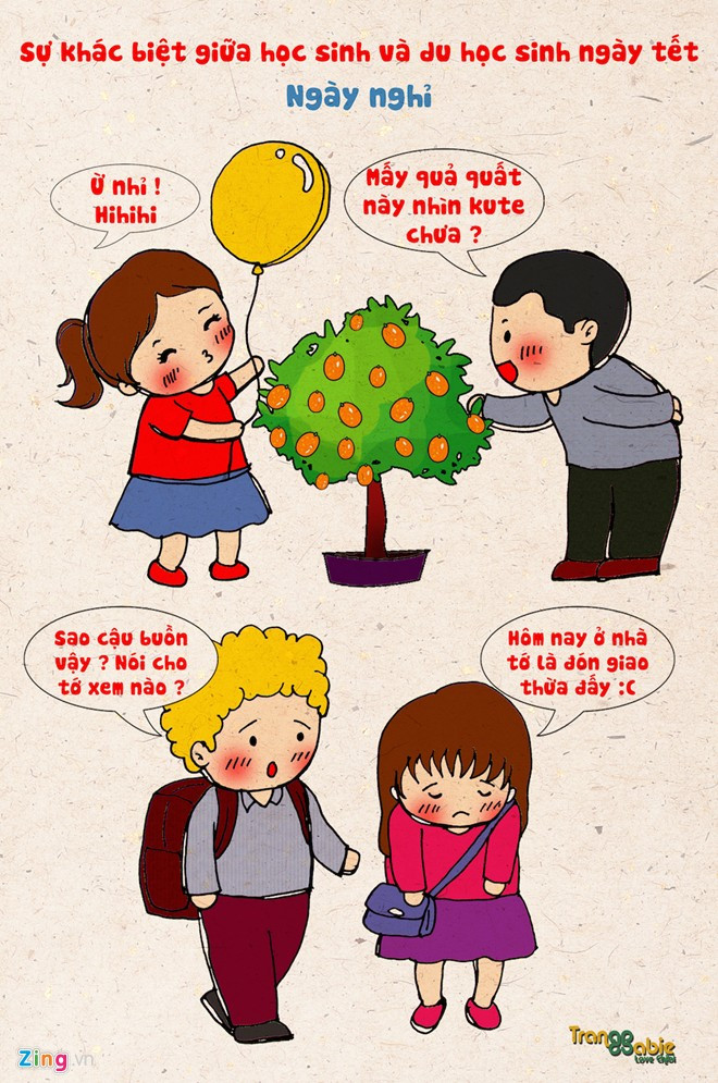 Học sinh tại Việt Nam và các bạn trẻ xa gia đình, đi học ở nước ngoài luôn có những điểm khác biệt cơ bản khi đón Tết. Nếu như ở nhà, mọi người được nghỉ nhiều ngày trong dịp năm mới thì du học sinh vẫn phải đi học, ôn thi bình thường. 5 sự khác biệt giữa học sinh và du học sinh ngày tết