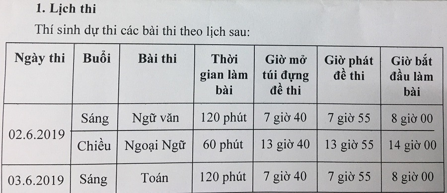 Lịch thi vào lớp 10 năm học 2029-2020 Lịch thi vào lớp 10 năm học 2029-2020