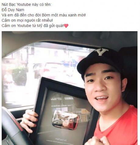 Đỗ Duy Nam nói gì khi nhận được nút Play mạ bạc của Youtube? - Ảnh 1 Do Duy Nam noi gi khi nhan duoc nut Play ma bac cua Youtube? - Anh 1