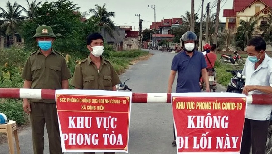 Khu vực phong tỏa thôn Cống Hiền, xã Cộng Hiền, huyện Vĩnh Bảo, TP Hải Phòng - (Ảnh ITN).