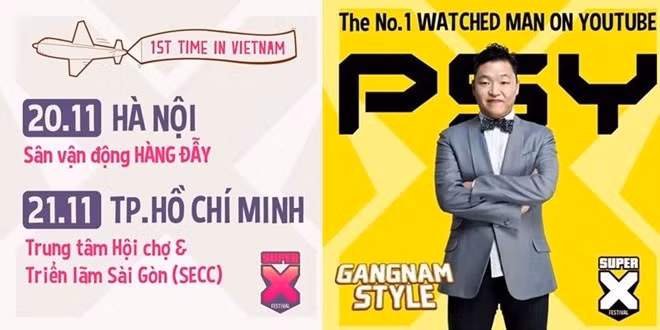 Một vài poster về Super X Festival của ban tổ chức. Hoãn show có Psy, Sơn Tùng M-TP tại Việt Nam