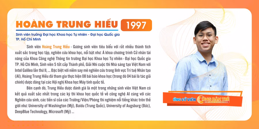 Hoàng Trung Hiếu-gương mặt sinh viên tiêu biểu với nhiều thành tích xuất sắc trong học tập, NCKH.Ảnh: Thành đoàn TP.HCM