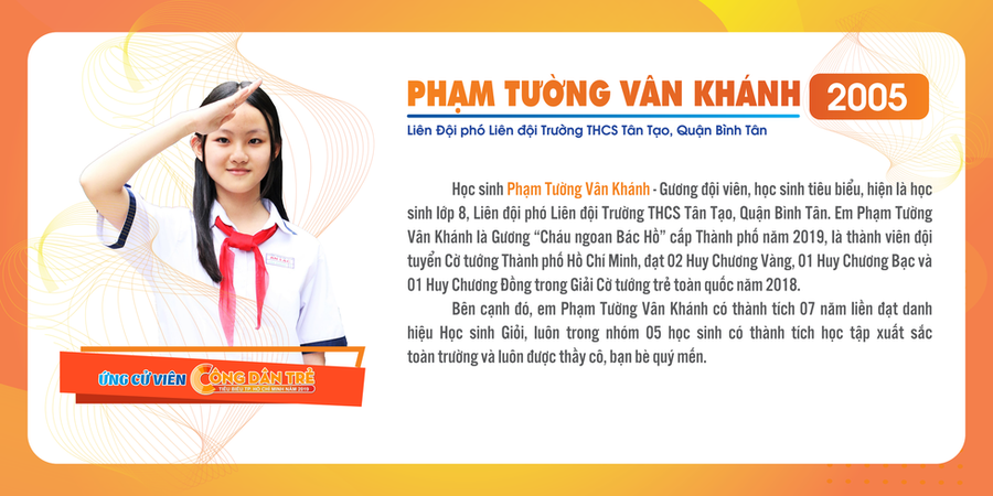Phạm Tường Vân Khánh vinh dự nhận giải thưởng Công dân trẻ tiêu biểu TP.HCM 2019. Ảnh: Thành đoàn TP.HCM Phạm Tường Vân Khánh vinh dự nhận giải thưởng Công dân trẻ tiêu biểu TP.HCM 2019. Ảnh: Thành đoàn TP.HCM